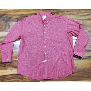 LL Bean Mens Traditional Fit XL- Reg  Red Grid Check Plaid Long Sleeve Button
